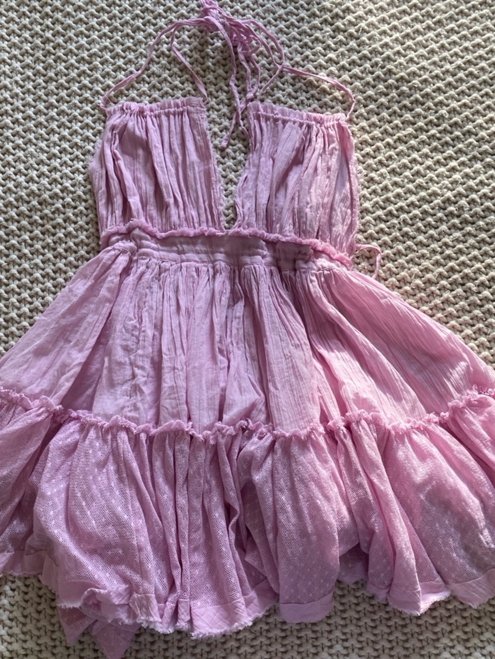 Free People 100 Degrees Light Pink Tiered Halter Mini Dress beach boho